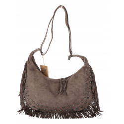 Torebka damska Zamszowa Frędzle Shopper Worek na Ramię L3740 Beżowa Mud