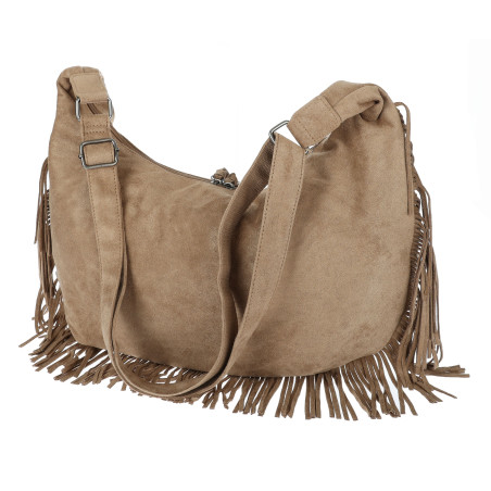 Torebka damska Zamszowa Frędzle Shopper Worek na Ramię Torba L3740 Beżowa