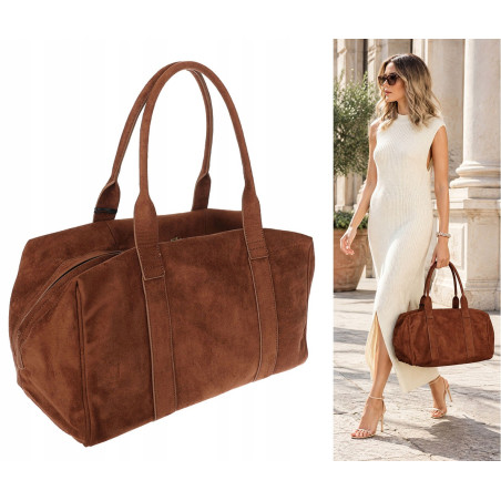 Torebka damska Tommasini zamszowa shopper torba A4 podręczna 3851 Brązowa