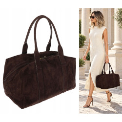 Torebka damska Tommasini zamszowa shopper torba podręczna 3851 Czekoladowa