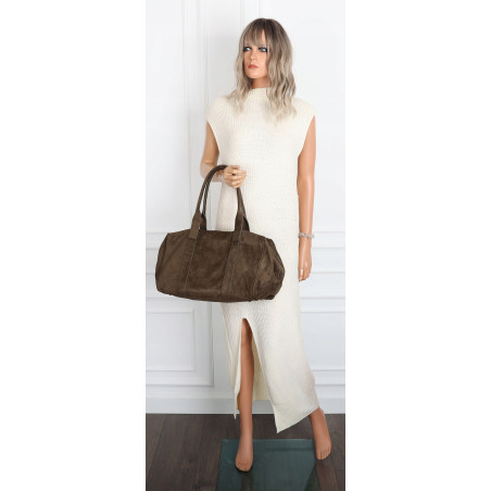 Torebka damska Tommasini zamszowa shopper duża torba podręczna 3851 Khaki