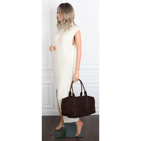Torebka damska Tommasini zamszowa shopper torba podręczna 3851 Czekoladowa