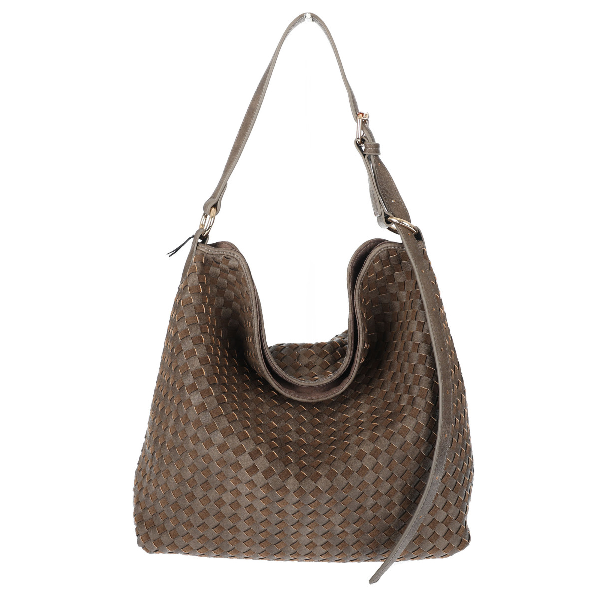 Torebka damska Tommasini shopper worek A4 pleciona na ramię 3899 Brązowa