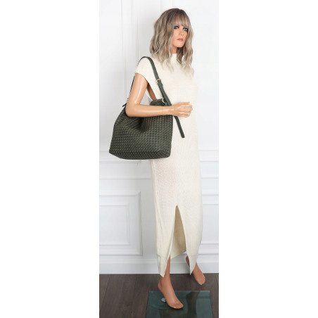 Torebka damska Tommasini shopper worek pleciona na ramię torba 3899 Zielona