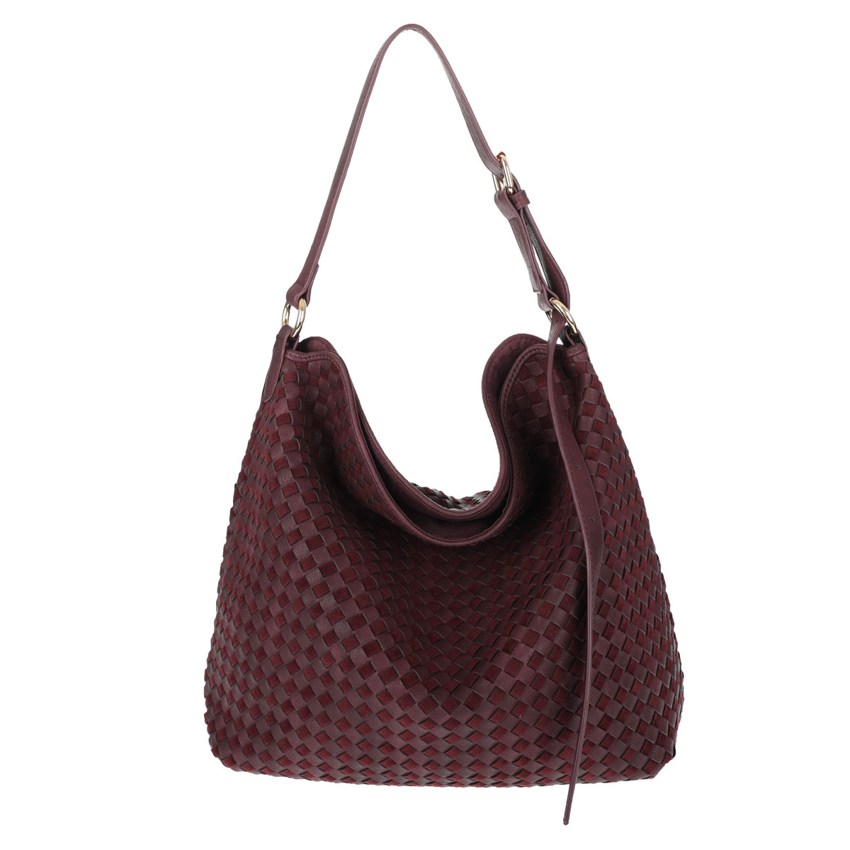 Torebka damska Tommasini shopper worek A4 pleciona na ramię 3899 Bordowa
