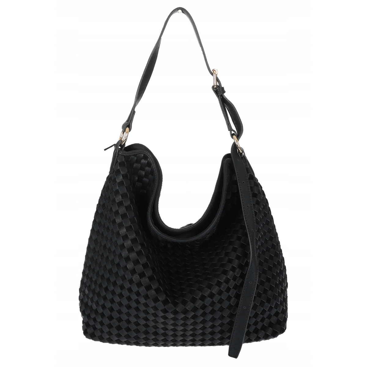 Torebka damska Tommasini shopper worek A4 pleciona na ramię 3899 Czarna