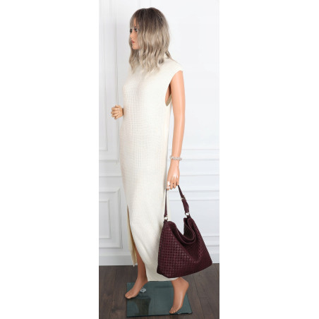Torebka damska Tommasini shopper worek A4 pleciona na ramię 3899 Bordowa