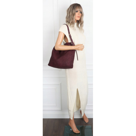 Torebka damska Tommasini shopper worek A4 pleciona na ramię 3899 Bordowa