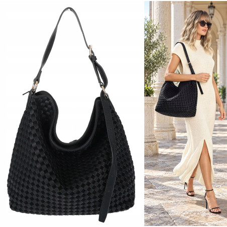 Torebka damska Tommasini shopper worek A4 pleciona na ramię 3899 Czarna