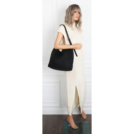 Torebka damska Tommasini shopper worek A4 pleciona na ramię 3899 Czarna