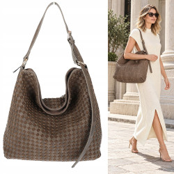 Torebka damska Tommasini shopper worek A4 pleciona na ramię 3899 Brązowa