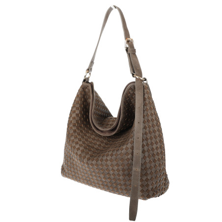 Torebka damska Tommasini shopper worek A4 pleciona na ramię 3899 Brązowa