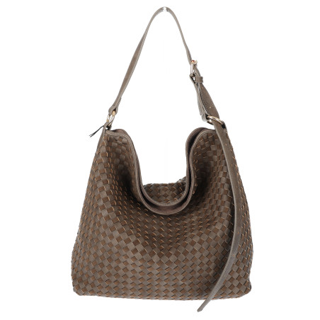Torebka damska Tommasini shopper worek A4 pleciona na ramię 3899 Brązowa