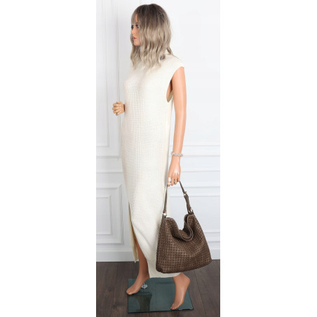 Torebka damska Tommasini shopper worek A4 pleciona na ramię 3899 Brązowa