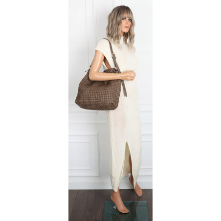 Torebka damska Tommasini shopper worek A4 pleciona na ramię 3899 Brązowa