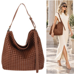 Torebka damska Tommasini shopper worek A4 pleciona na ramię 3899 Brązowa
