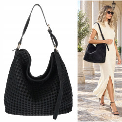 Torebka damska Tommasini shopper worek A4 pleciona na ramię 3899 Czarna