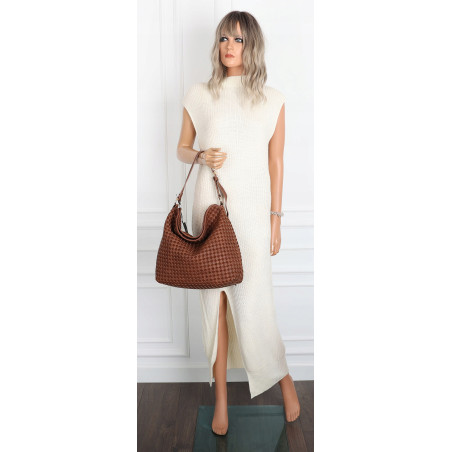 Torebka damska Tommasini shopper worek A4 pleciona na ramię 3899 Brązowa