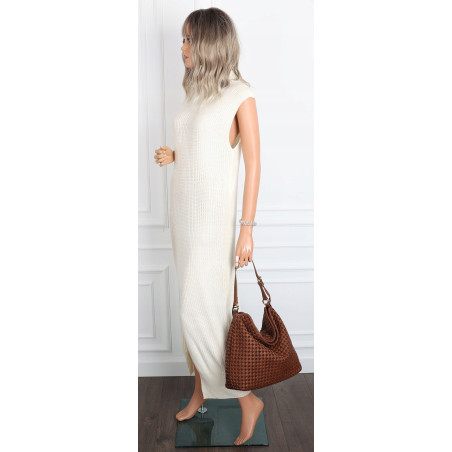 Torebka damska Tommasini shopper worek A4 pleciona na ramię 3899 Brązowa