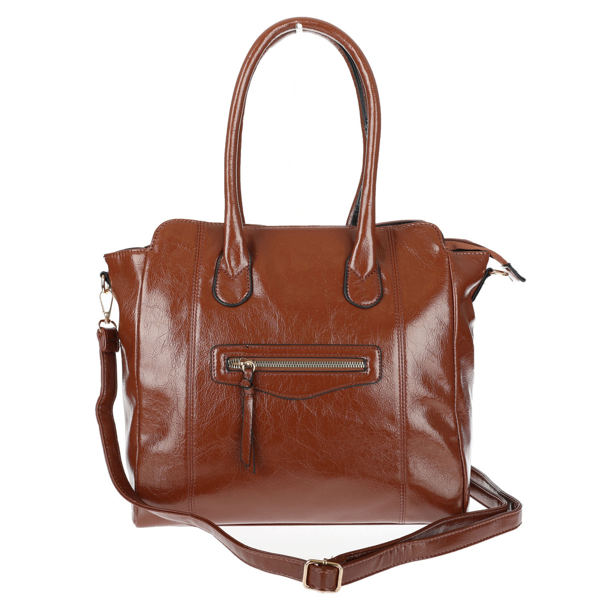 Torebka Damska shopper Teczka torba na ramię duża A4 pojemna AM616 Brązowa