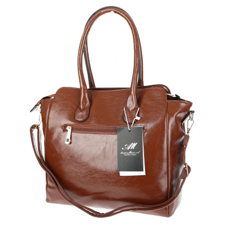 Torebka Damska shopper Teczka torba na ramię duża A4 pojemna AM616 Brązowa