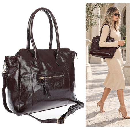 Torebka Damska shopper Teczka torba na ramięduża A4 pojemna AM616 Bordowa