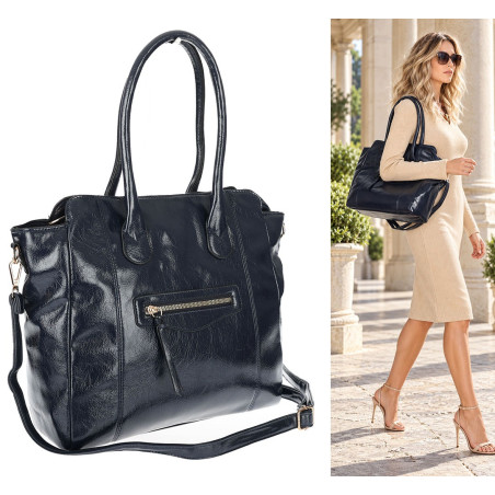 Torebka Damska shopper Teczka torba na ramię duża pojemna AM616 Granatowa