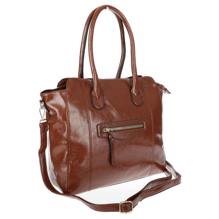 Torebka Damska shopper Teczka torba na ramię duża A4 pojemna AM616 Brązowa