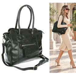 Torebka Damska shopper Teczka torba na ramię duża A4 pojemna AM616 Zielona