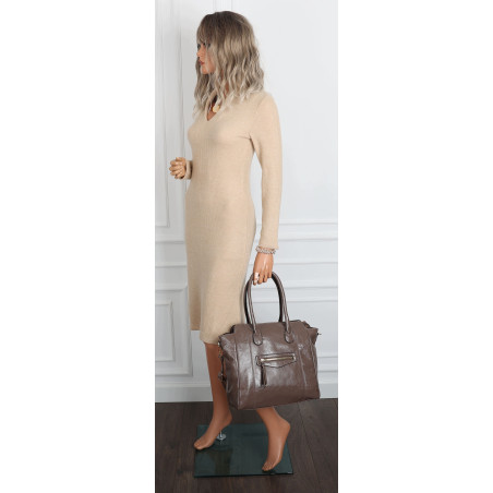 Torebka Damska shopper Teczka torba na ramię duża A4 pojemna AM616 Beżowa