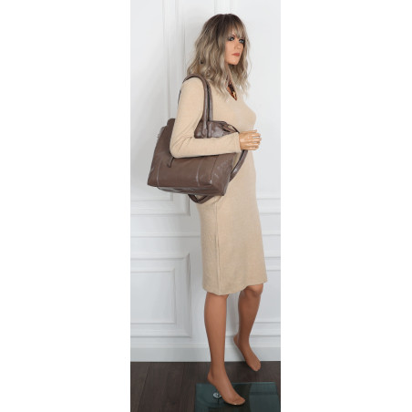 Torebka Damska shopper Teczka torba na ramię duża A4 pojemna AM616 Beżowa