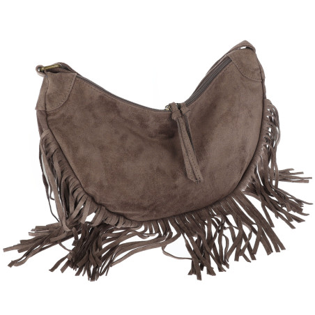 Torebka damska Zamszowa Frędzle Shopper Worek na Ramię L6353 Mud Beżowa