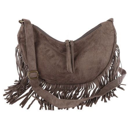 Torebka damska Zamszowa Frędzle Shopper Worek na Ramię L6353 Mud Beżowa