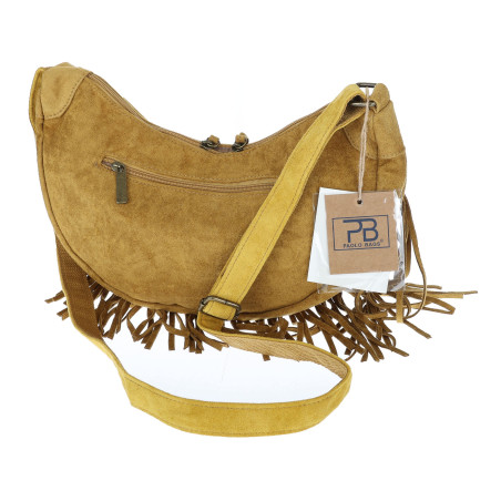 Torebka damska Zamszowa Frędzle Shopper Worek na Ramię L6353 Musztardowa