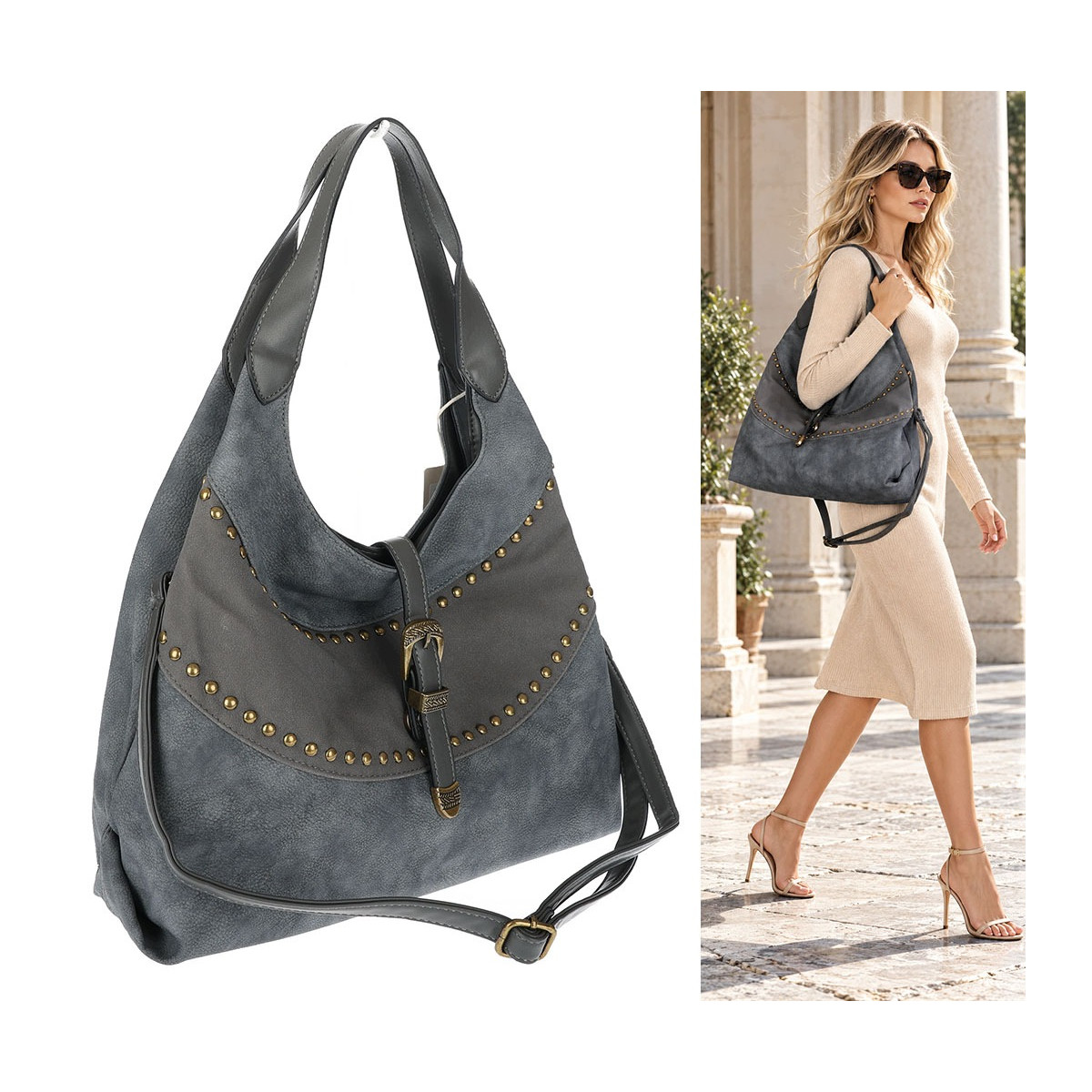 Torebka damska do ręki shopper worek torba na ramię listonoszka D530 Szara