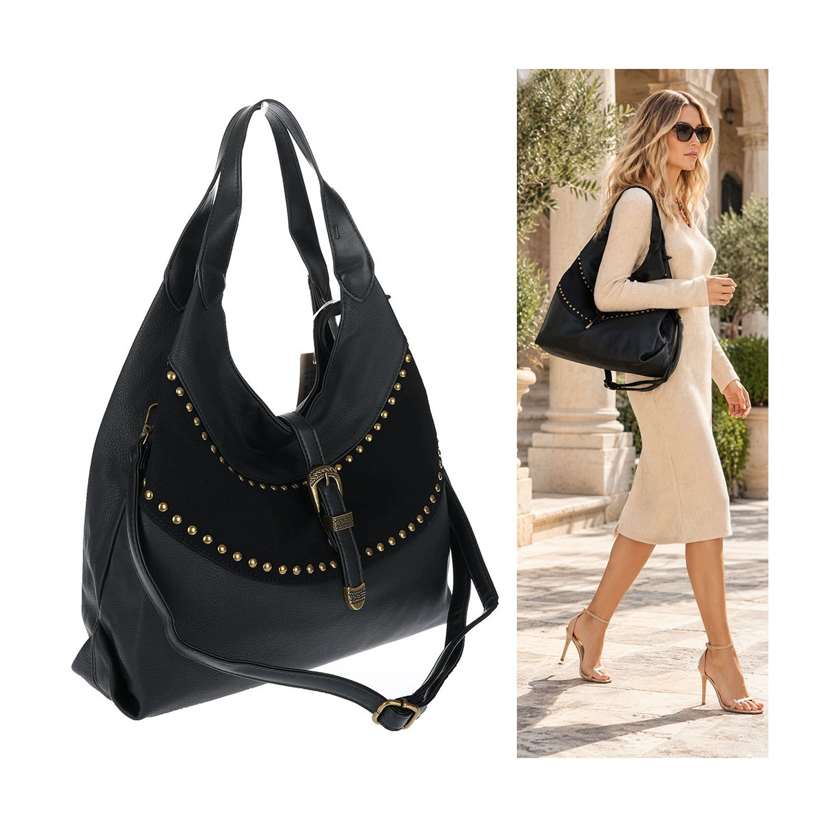 Torebka damska do ręki shopper worek torba na ramię listonoszka D530 Czarna