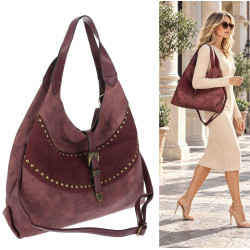 Torebka damska modna shopper worek torba na ramię listonoszka D530 Bordowa