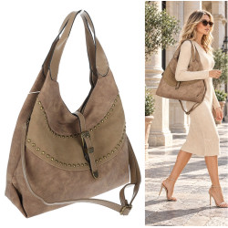 Torebka damska pojemna shopper worek torba na ramię listonoszka D530 Beżowa