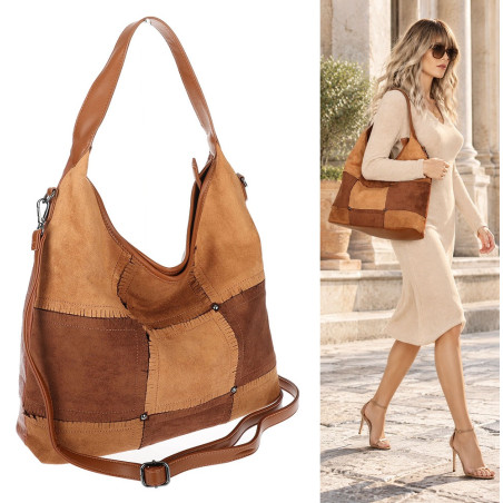 Torebka Damska zamszowa shopper listonoszka worek modna torba DC558 Brązowa