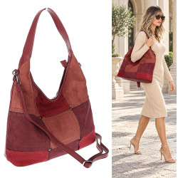 Torebka Damska zamszowa shopper listonoszka modna lekka torba DC558 Bordowa