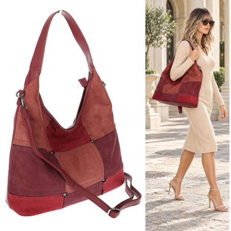 Torebka Damska zamszowa shopper listonoszka modna lekka torba DC558 Bordowa