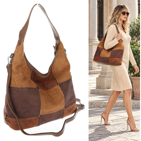 Torebka Damska zamszowa shopper listonoszka modna torba DC558 C. Brązowa