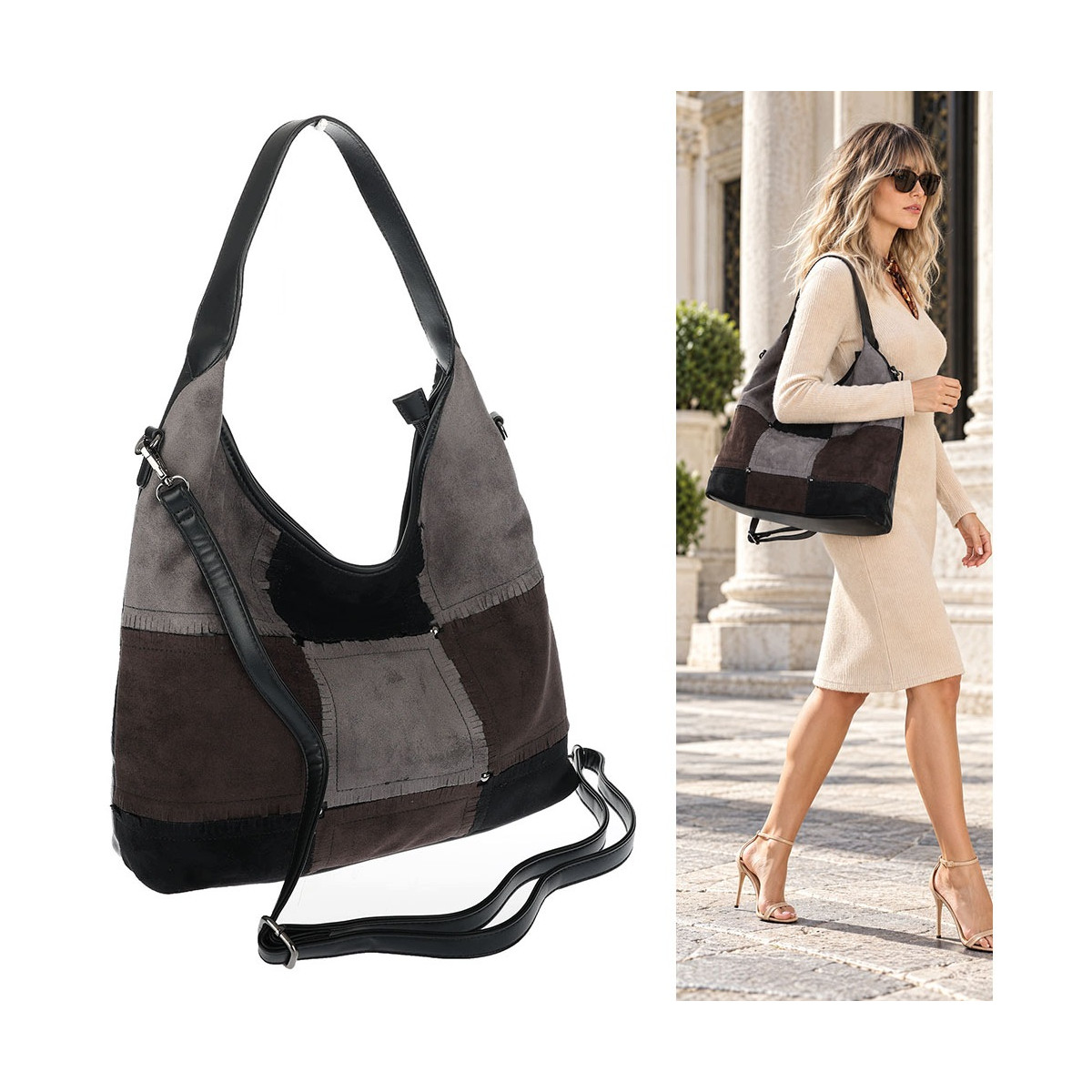Torebka Damska zamszowa shopper listonoszka modna lekka torba DC558 Czarna