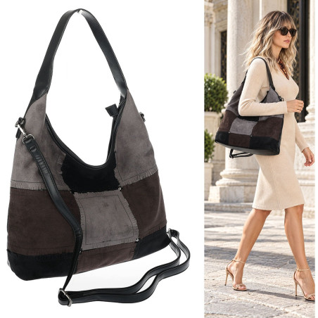 Torebka Damska zamszowa shopper listonoszka modna lekka torba DC558 Czarna