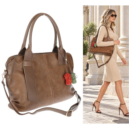 Torebka Damska shopper Teczka torba na ramię duża pojemna MC801 Beżowa