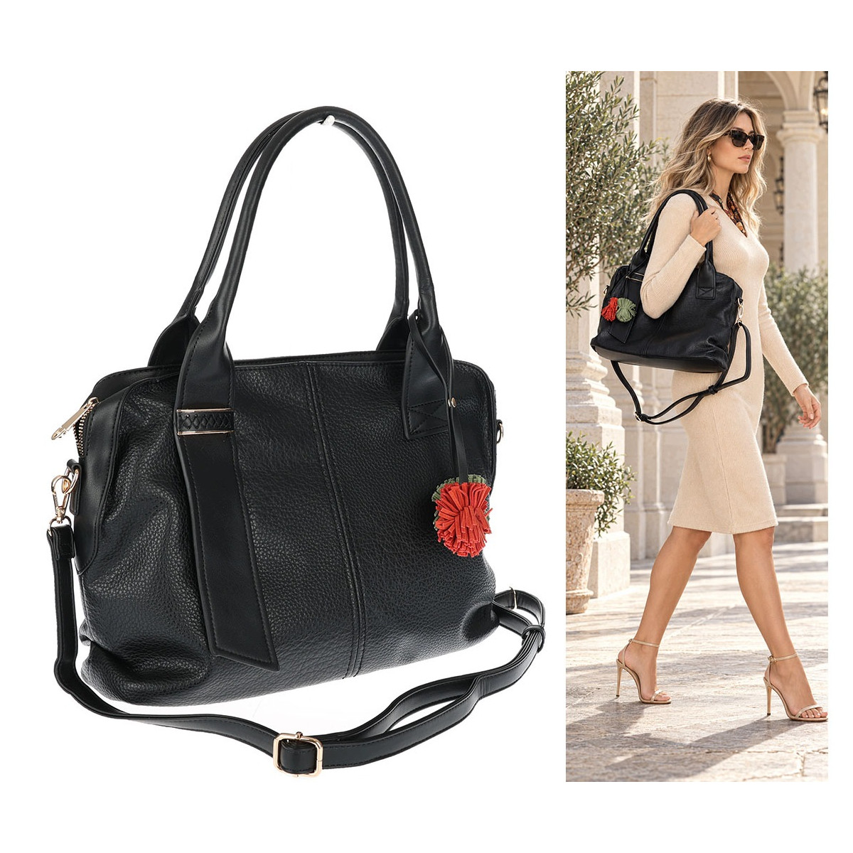 Torebka Damska shopper Teczka torba na ramię duża pojemna MC801 Czarna
