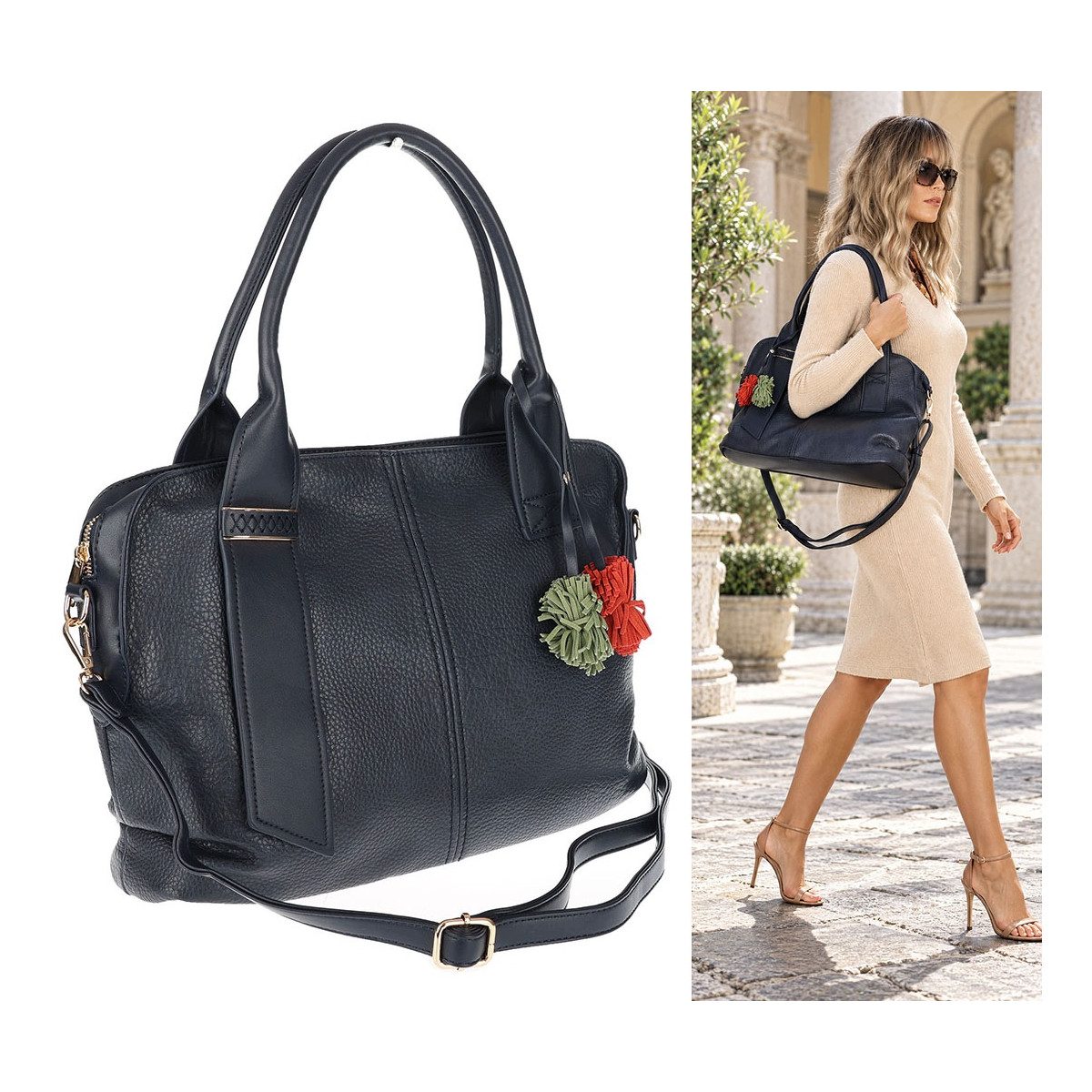 Torebka Damska shopper Teczka torba na ramię duża pojemna MC801 Granatowa