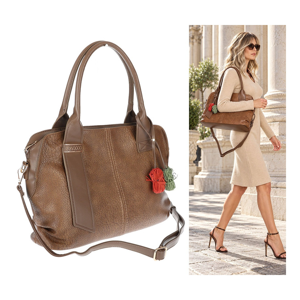 Torebka Damska shopper Teczka torba na ramię duża pojemna MC801 Beżowa