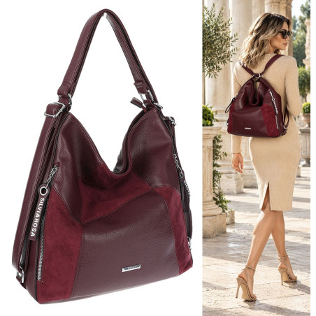 Torebka Damska Plecak Shopper na Ramię Lekka Torba 2w1 Worek SR009 Bordowa
