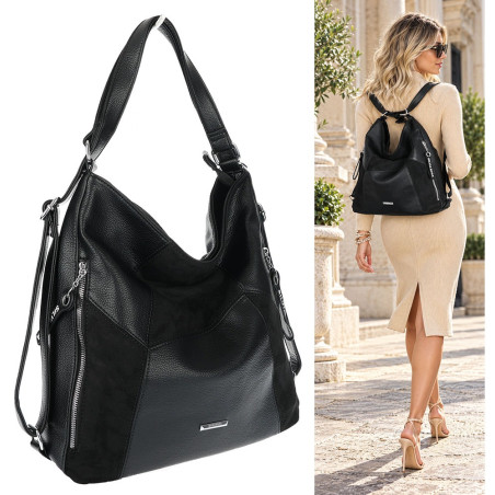 Torebka Damska Plecak Shopper na Ramię Torba 2w1 Worek Pojemna SR009 Czarna